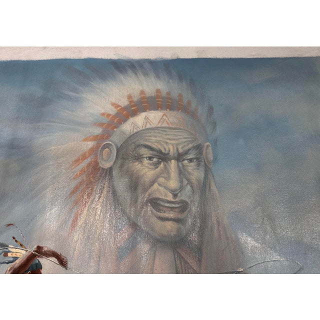 1970s Original Bill Larsen Native American Indian Chief Horse Hunt Oil Painting Canvas For Sale - Image 9 of 13