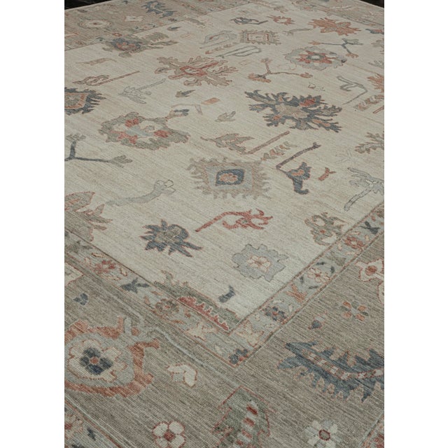 Oushak Rug Sand & Brown Handwoven Wool Rug 10'2" X 13'11" This elegant handwoven Oushak rug is crafted from 100% high-...