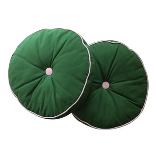 A Pair of Pink & Green Round Accent Pillows For Sale