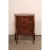 A small-sized Italian three-drawer side chest, with elegantly shaped body and marquetry details, from the 18th century....