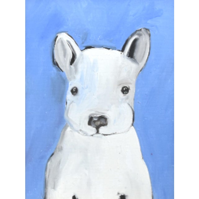 Abstract Folk Art Doggie Dog Puppy Oil Painting Including the Antiqued Gold Wood Frame For Sale - Image 3 of 5