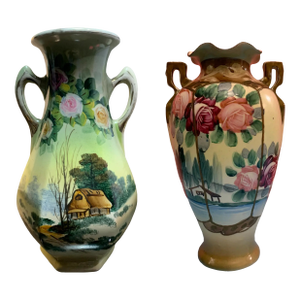 Antique Royal Nishiki Floral Pastoral Porcelain Vase a Pair