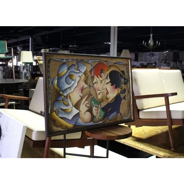 1970s Vintage Mid Century "Gossipers" Acrylic Painting by Andrei Hudiakoff For Sale - Image 5 of 9
