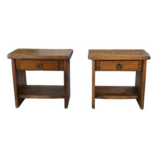 Brutalist Bedside Tables in Elm by Aranjou, 1960, Set of 2 For Sale