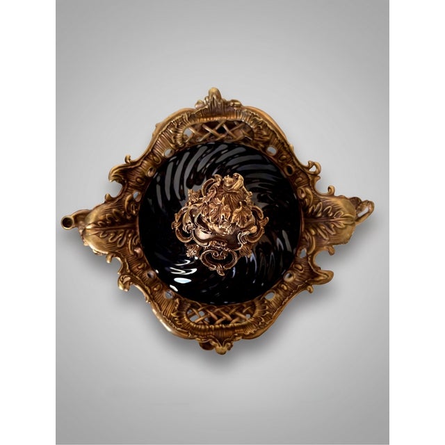 Large Covered Urn in Black Porcelain and Bronze Rocaille Decoration with Cherubs, 2010s For Sale - Image 4 of 18