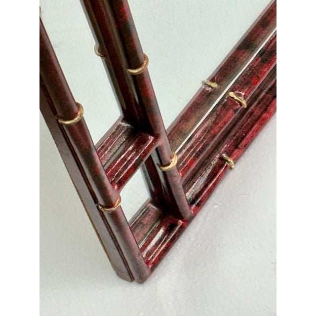 Mid 20th Century Mid 20th Century Red Faux Tortoise Shell & Parcel Gilt Newly Painted Chinoiserie Mirror by Turtle and Crane - Tony Duquette & Maitland-Smith Style For Sale - Image 5 of 12