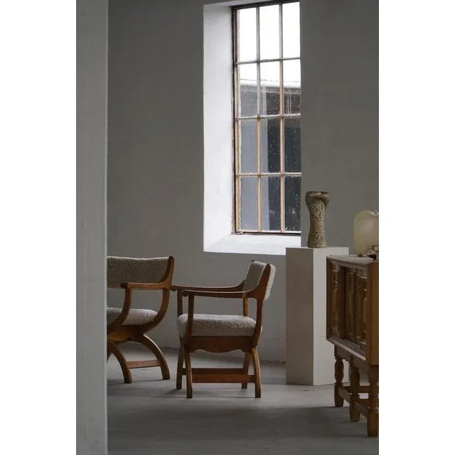 Vintage Kurul Armchair in Oak and Lambswool by Henning Kjærnulf, 1960s For Sale - Image 9 of 18