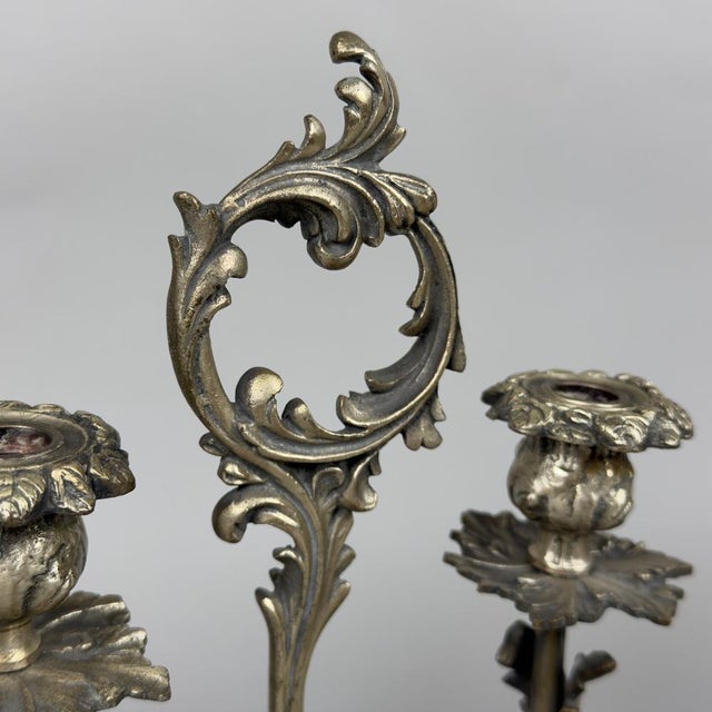 Art Nouveau Silver-Plated Brass Candelabras, Set of 2 For Sale - Image 9 of 14