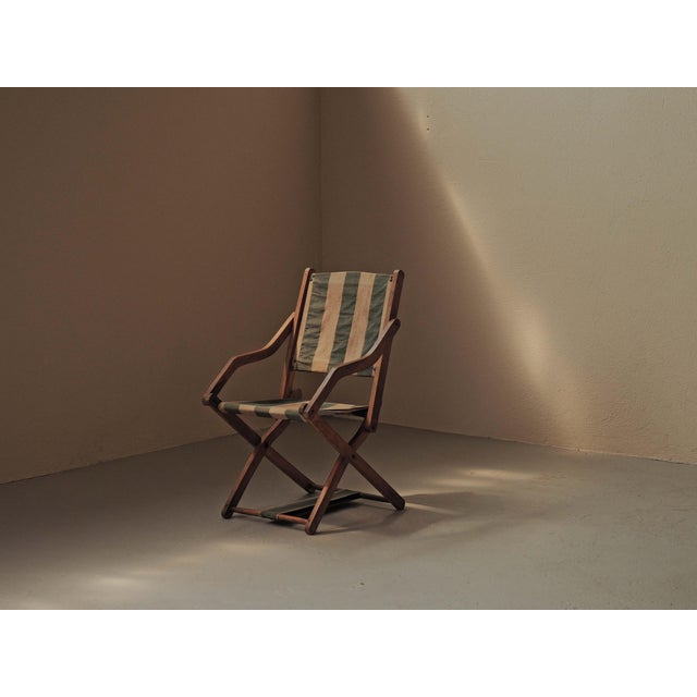 French Folding Campaign Chair in Wood and Striped Canvas, 1900s For Sale - Image 5 of 16