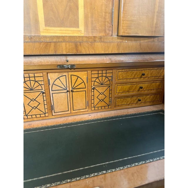 Animal Skin Biedermeier Style Secretary Desk With Inlay & Tooled Leather For Sale - Image 7 of 9