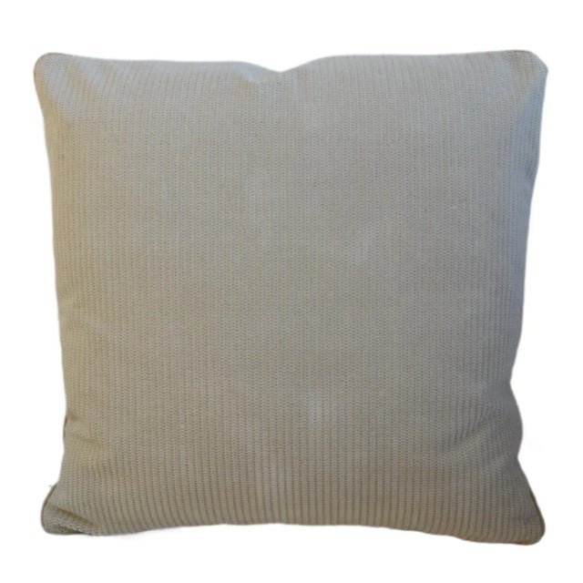 Custom-tailored designer pillow by Mike Seratt of The Prized Pig in a cream-colored woven velvety chenille fabric....