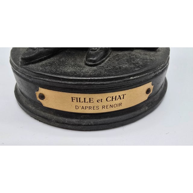 Bronze Mid 20th Century H. Kalish Fille Et Chat Girl Woman Lady With Cat Bronze Statue For Sale - Image 8 of 10