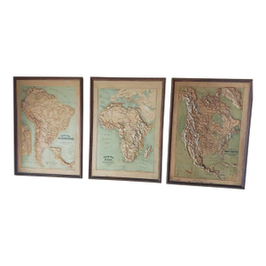 Set of 3 Classroom Relief Maps - North America, Africa and South America, Late 20th Century