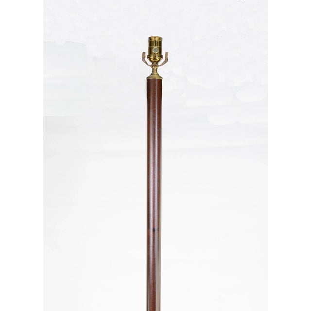 Vintage Darker Wood Stain Floor Lamp With Gold Color Scroll Tripod Feet For Sale - Image 4 of 6