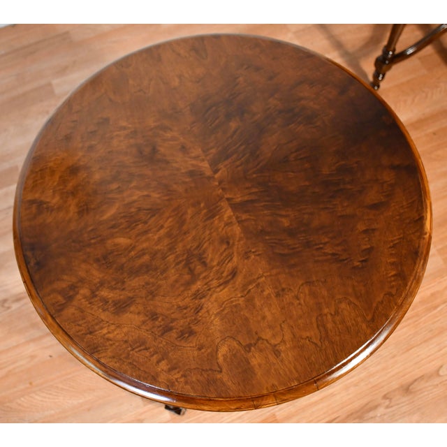 1930s Antique French Style Burl Mahogany Wood Side Tables Accent Round Tables For Sale - Image 13 of 16