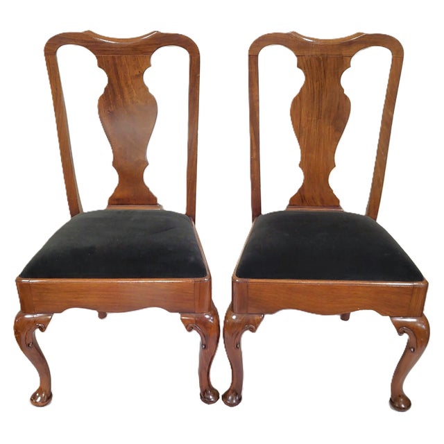 Brown Pair 19th C English Queen Anne Mahogany Splat Back Slip Seat Side Chairs For Sale - Image 8 of 15