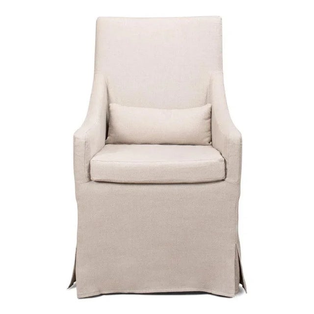 Transitional Skirted Linen Dining Arm Chair by Loomlan For Sale - Image 3 of 7