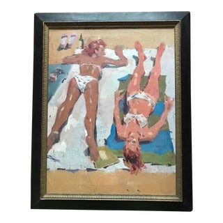 1990s "Heads or Tails" Oil Painting For Sale