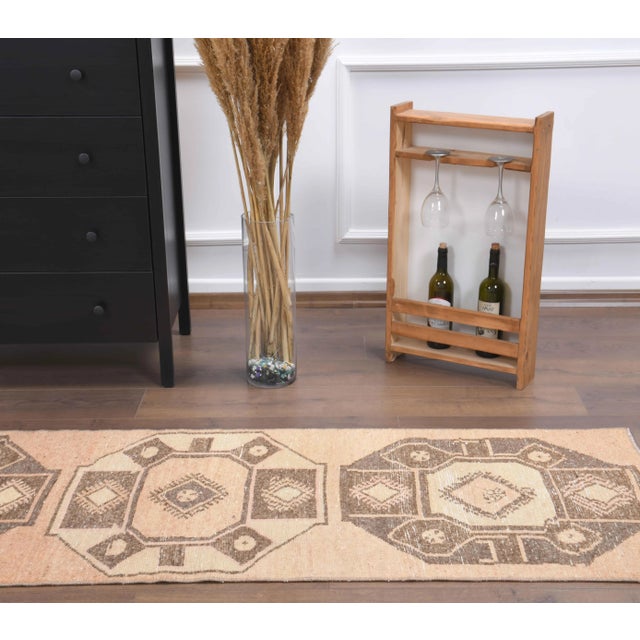 Mid-Century Modern Vintage Turkish Hand-Knotted Wool Cotton Orange Runner Rug For Sale - Image 3 of 9