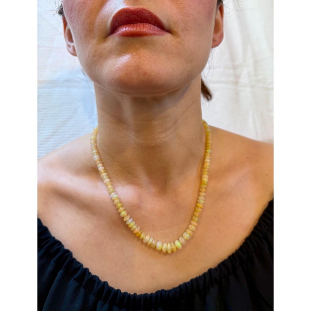 Metal Natural 114 Ct Ethiopian Opal Bead Single Strand Necklace 14 Karat Yellow Gold For Sale - Image 7 of 8