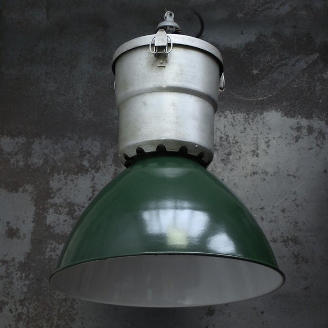 Industrial Large French Industrial Green Enamel Pendant Light For Sale - Image 3 of 6