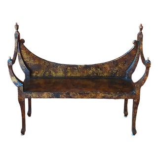 Vintage Biedermeier-Style Burl Wood Gondola Bench / Crescent Settee For Sale
