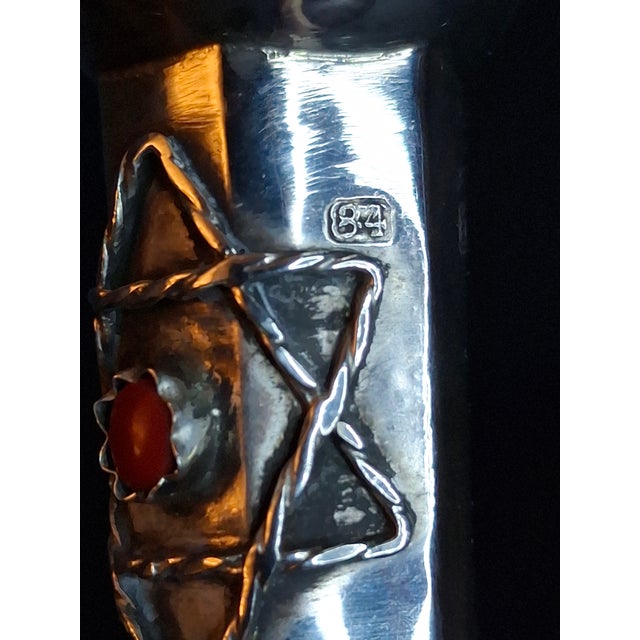 Antique 1812 Silver Torah Pointer Yad - 84 Zolotnik - Filigree & Coral Stone For Sale - Image 16 of 18