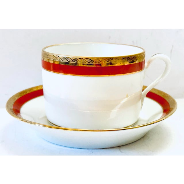 Set of seven discontinued pattern by Richard Ginori Palermo rust cups and saucers (and 2 extra cups) banded in a deep...