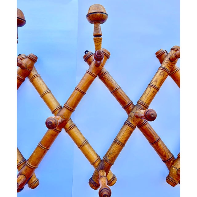 Rustic European 1920s French Antique Faux Bamboo Accordion Hat & Coat Rack For Sale - Image 3 of 6