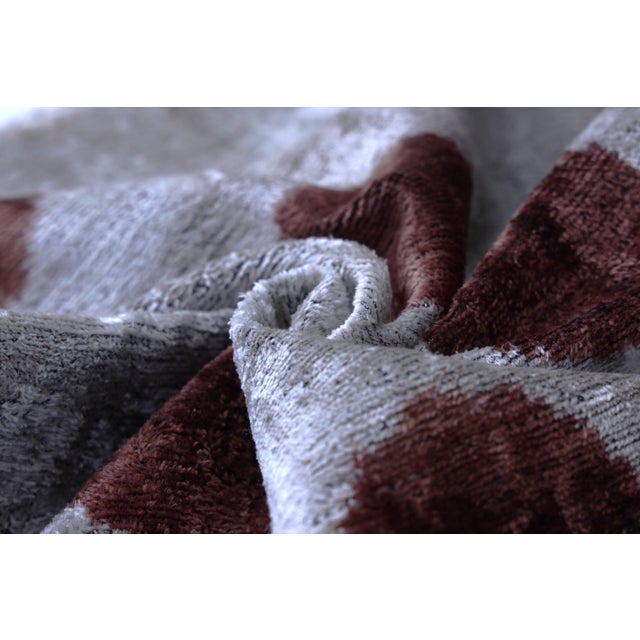 Textile He Platinum & Rust Modernist Dot Silk Velvet Pillow 20" X 20" For Sale - Image 7 of 8