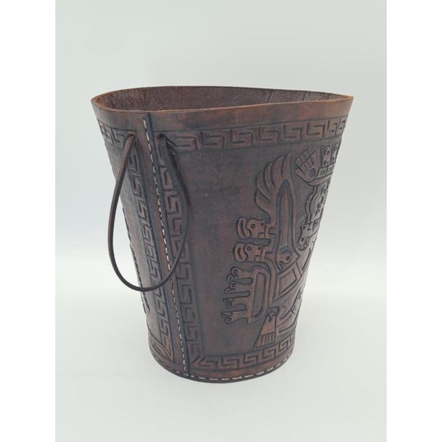 Vintage Aztec Leather Basket from Imprex, West Germany, 1970s For Sale - Image 6 of 9
