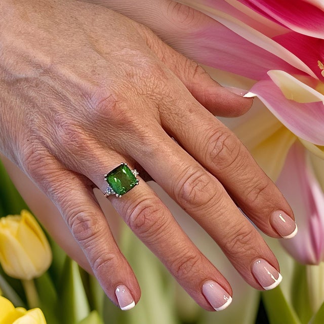 Natural Finely Faceted Quality Tourmaline Diamond Ring 7 14k WG 8.27 TCW Certified $5,950 311035 This is a one of a Kind...