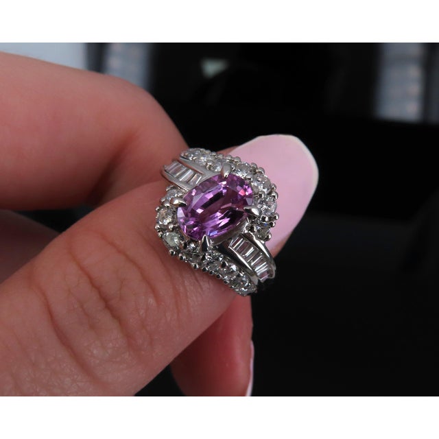 Late 20th Century 2.02ct Gia Ceylon No Heat Pink Sapphire 1.00ct Diamond Platinum Ring Size 5.25 For Sale - Image 13 of 18