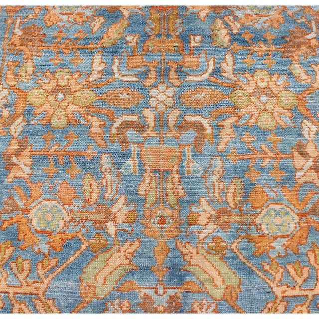 Botanical Design Persian Malayer Antique Rug in Blue, Rust, and Orange Tones For Sale - Image 10 of 12