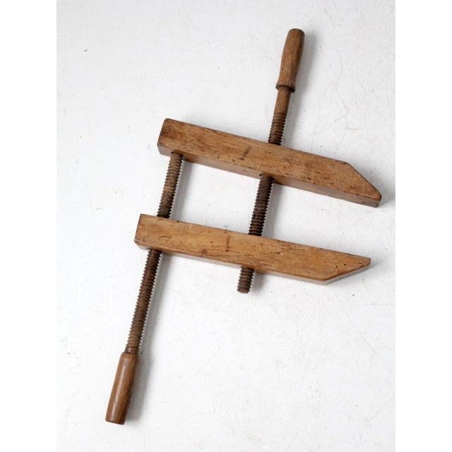 Farmhouse Antique Wood Hand Screw Clamp For Sale - Image 3 of 8
