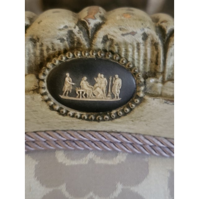 Gray French Vintage Louis XVI Revival Grey Painted Armchair With Wedgwood-Style Medallions For Sale - Image 8 of 11