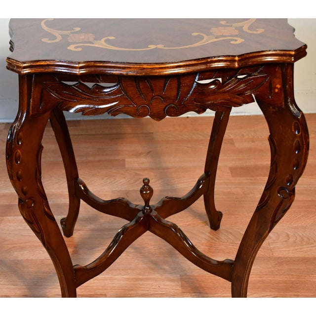 Brown 1930s French Walnut & Satinwood Inlay Pair of Side Tables / End Tables For Sale - Image 8 of 11