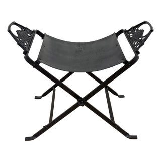 Vintage Oscar Bach Attributed Wrought Iron Vanity Stool For Sale