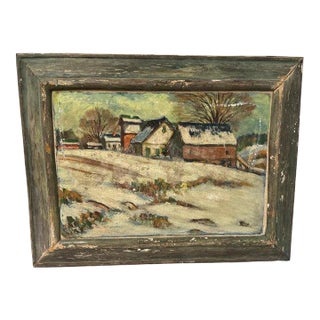 Winter Farmland Scene on Board For Sale