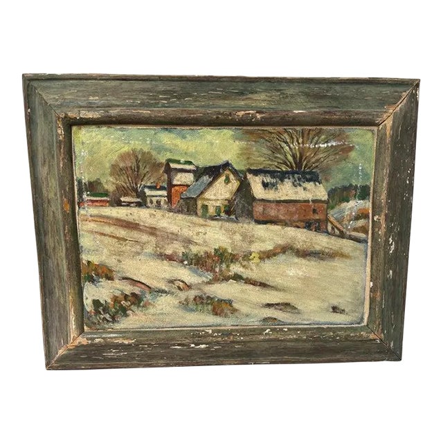 Winter Farmland Scene on Board For Sale