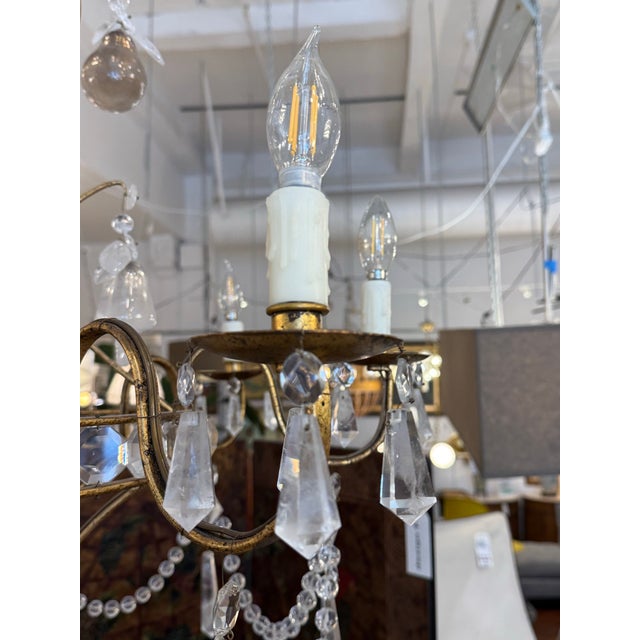 Gold Brazilian Rock Crystal Chandelier, Mid 20th Century For Sale - Image 8 of 12