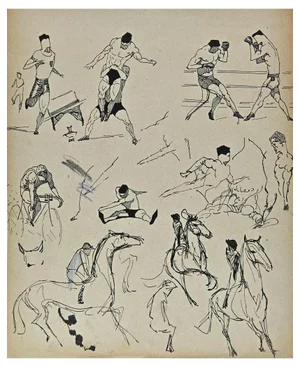 Norbert Meyre, Sportsmen, Original Drawing, Mid-20th Century