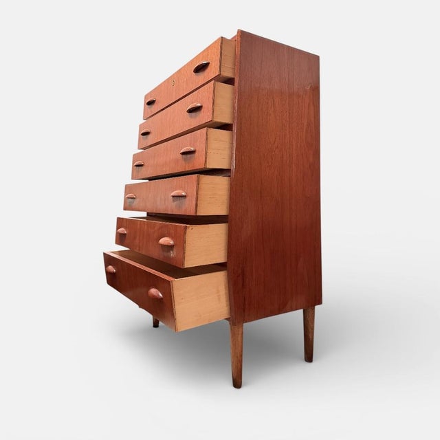 Brown Danish Highboy Dresser with Half-Moon Handle, 1960s For Sale - Image 8 of 10