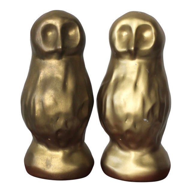 Gold Midcentury Owl Bookends Set of 2 For Sale