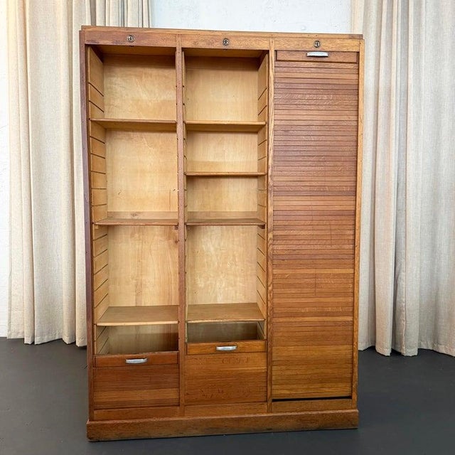 1940s 1940s Industrial Tambour-Front Triple Bay Document File Cabinet For Sale - Image 5 of 10