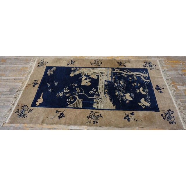 1920s Blue Navy Scene Pictorial Antique Chinese Carpet 4' X 6'8" Knotted Pile Wool Rug For Sale In New York - Image 6 of 10