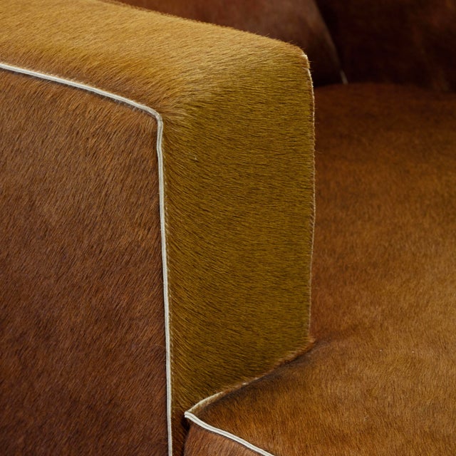 Animal Skin Contemporary Low Profile Cognac Colored Animal Hide Arm Club Chair For Sale - Image 7 of 8