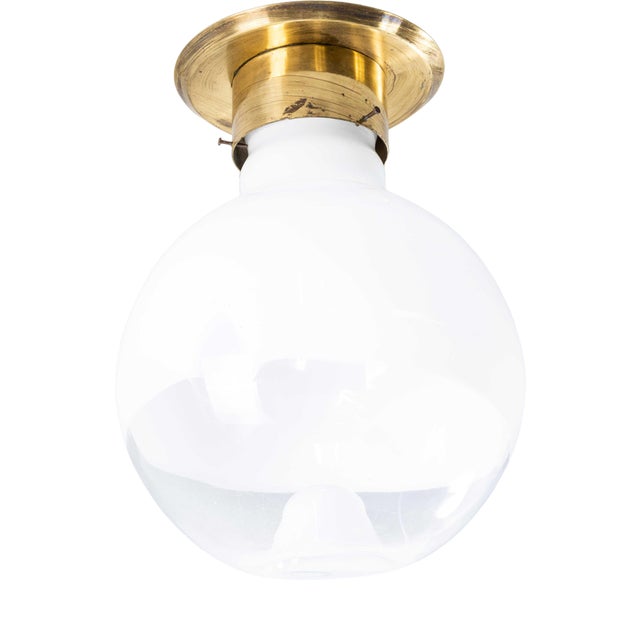 Large White Mottled Glass Orb Ceiling Lamp, 1950s For Sale