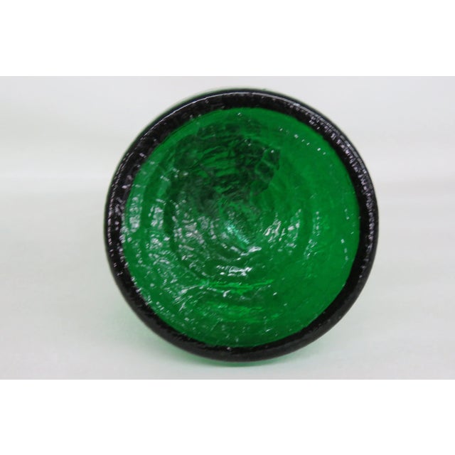 Emerald Green Crackle Glass Decanter Bottle Vase No Stopper For Sale - Image 11 of 13