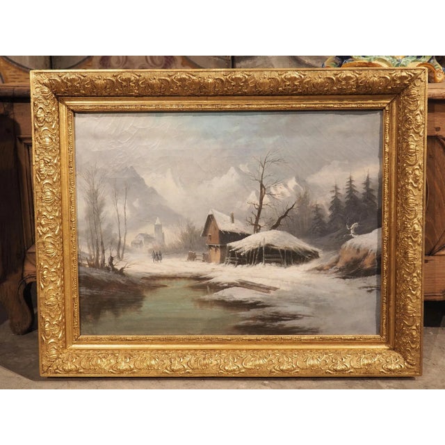 19th Century French Winter Landscape Painting in Original Giltwood Frame For Sale - Image 13 of 13